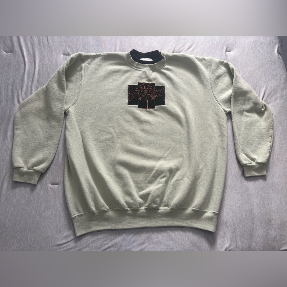 Breckenridge Mint Green Crewneck Sweater with Embroidered Tree